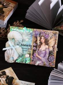 50張/包迷你貼紙，幻想小書系列，復古精緻夢幻水下哥德風主題貼紙，手帳素材，裝飾筆記本相框手機殼水杯垃圾雜誌DIY拼貼 - 彩色 - 查看 6