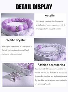 1 Pc Fashionable Natural Gemstone Bracelet With Semi Precious Stones, A Detachable Double Chain Bracelet Of Spodumene And White Crystal, Suitable For Gift Giving, Gift Box And Jewelry Storage Bag.