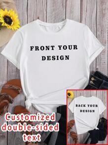Plus Size Personalized Photo T-Shirt Customizable Text, Couple And Family Printed Top Casual White - White - View 1