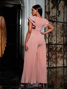 女士褶皱 V 领派对其他服装优雅连衣裙