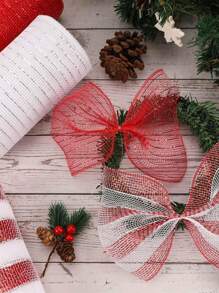 1 Roll Christmas Poly Mesh Ribbon, 10 Inch X 10 Yard Metallic Poly Mesh Ribbon Red And White Glitter Foil Mesh Ribbon Decorative Mesh Rolls For DIY Wreath Crafts Christmas Party Decoration Home Decor Christmas Decorations Room Decor Winter