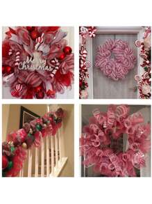 1 Roll Christmas Poly Mesh Ribbon, 10 Inch X 10 Yard Metallic Poly Mesh Ribbon Red And White Glitter Foil Mesh Ribbon Decorative Mesh Rolls For DIY Wreath Crafts Christmas Party Decoration Home Decor Christmas Decorations Room Decor Winter