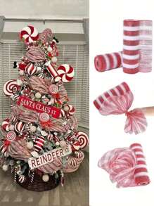 1 Roll Christmas Poly Mesh Ribbon, 10 Inch X 10 Yard Metallic Poly Mesh Ribbon Red And White Glitter Foil Mesh Ribbon Decorative Mesh Rolls For DIY Wreath Crafts Christmas Party Decoration Home Decor Christmas Decorations Room Decor Winter