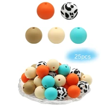 25pcs 15mm Silicone Solid Colorful Pattern Round Loose Beads For Jewelry Making DIY Special Key Bag Chain Pens Decors Bracelet Necklace Lanyards Beaded Craft Supplies