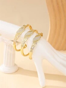 Set de 3 brazaletes dorados para mujer con adornos de estrás, joyería de brazalete de moda para fiesta real