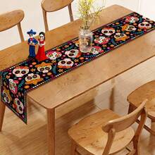 Day Of The Dead Linen Table Runner Sugar Skull Day Of The Dead Mexican Carnival Carnival Festival Decoration Mexico Holiday Party Kitchen Dining Room Home Decor Decor, Home Decor