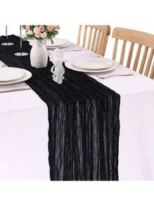 1PC Polyester Table Runner, Cheesecloth Table Runner, Gauze Tablecloth Bohemian Country Burgundy Cheesecloth Table Runner, Wedding Bride Shower Decoration, Room Decor, Wedding Decor, HolidayReception Atmosphere Table Runner, Home Decoration