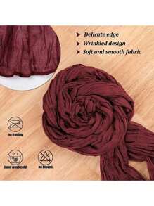 1PC Polyester Table Runner, Cheesecloth Table Runner, Gauze Tablecloth Bohemian Country Burgundy Cheesecloth Table Runner, Wedding Bride Shower Decoration, Room Decor, Wedding Decor, HolidayReception Atmosphere Table Runner, Home Decoration