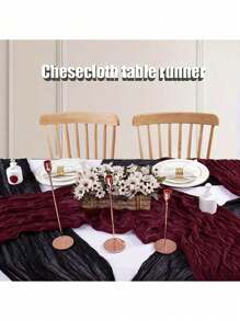 1PC Polyester Table Runner, Cheesecloth Table Runner, Gauze Tablecloth Bohemian Country Burgundy Cheesecloth Table Runner, Wedding Bride Shower Decoration, Room Decor, Wedding Decor, HolidayReception Atmosphere Table Runner, Home Decoration