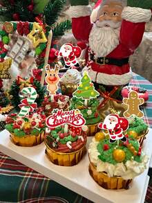 24 قطعة من الديكورات الجميلة لتزيين كعك بأشكال وموضوعات ، إكسسوارات الحفلات، زينة للكعك، لحفلات عيد الميلاد، هدايا ، زينة الحلوى والطعام، أطباق الحلوى، ديكور الطاولة في ، الشوكولاتة، الكعك المزيف - متعدد الألوان - مشاهدة 2