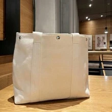 Bolso maternidad grande para pañales de bebé, bolso de mano de lona simple con correas para cochecito - Blanco - Ver 5