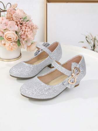 适合婚礼、派对和日常穿着的女孩时尚闪亮高跟鞋