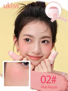 UKISS 霜状腮红棒，适合所有肤色，天鹅绒腮红色，带海绵头，隐藏皮肤毛孔，有色眼部保湿霜，脸颊，保湿轻盈腮红，轻盈水彩透明效果，Smooth Mate 面部腮红，轻盈、光滑、面部美容化妆品 - 02# Pink Peach - 查看 4