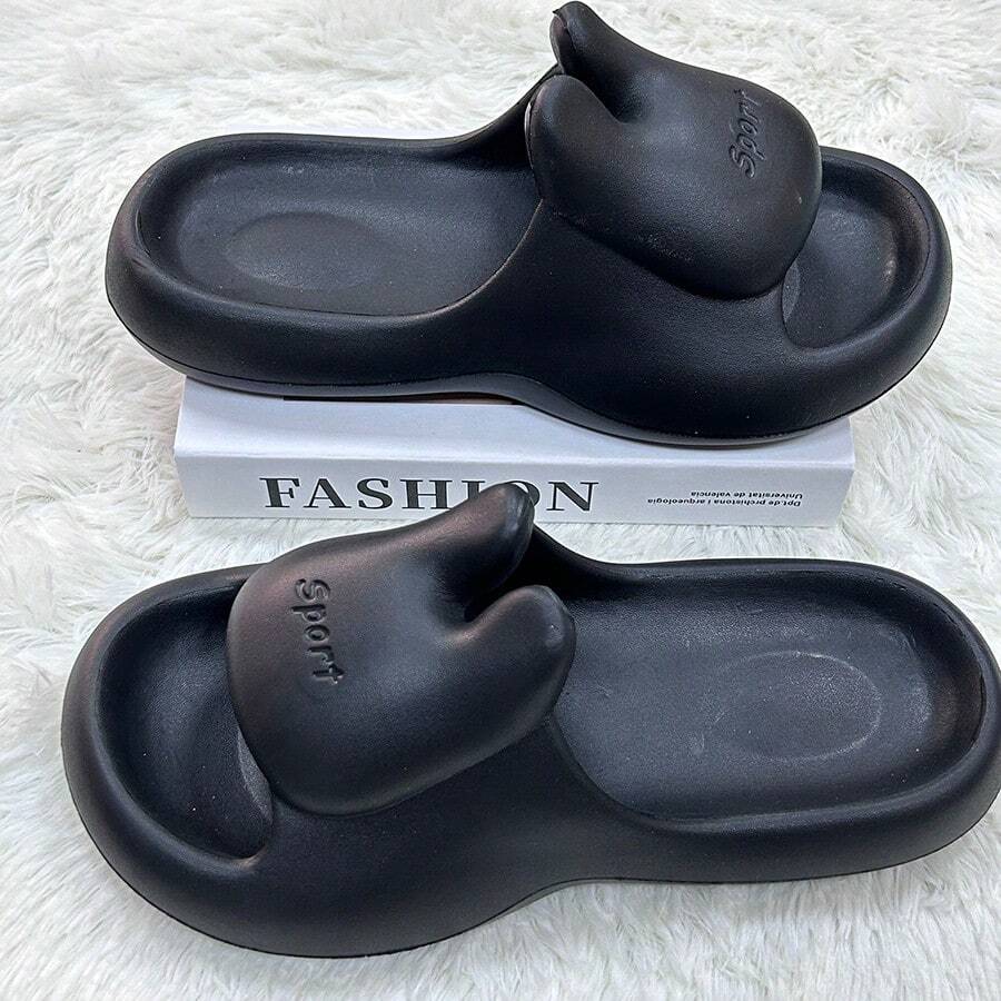 Women's Cartoon Rabbit Slippers, Cute Anti-Slip House Shoes - Black - View 1