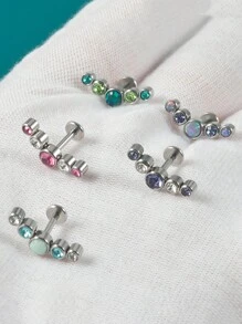 1 pièce Boucle d'oreille de piercing de tragus, cartilage, hélix en acier inoxydable avec cinq zirconias et opale, bijou de piercing de lobe d'oreille et labret avec cristal