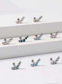 1 pièce Boucle d'oreille de piercing de tragus, cartilage, hélix en acier inoxydable avec cinq zirconias et opale, bijou de piercing de lobe d'oreille et labret avec cristal