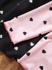 Young Girl Crew Neck Thermal Undershirt, Long Sleeve Heart Print, Brushed, Autumn/Winter - Multicolor - View 3