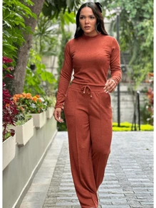 Conjunto Lanzinha Calça Pantalona e Cropped  Inverno