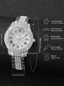 2pcs/Set Women Quartz Watch With Steel Strap & Crystal Dial + Rhinestone Heart Bracelet Valentines - Silver - View 4