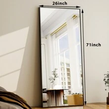 71"X26" Full Length Mirror, Floor Mirror With Stand, Large Wall Mirror With Aluminum Alloy Frame, Free Standing, Hanging, Or Leaning, Full Body Mirror For Bedroom, Living Room, Dressing Room, Gym, Gold - 黑色 - 查看 9