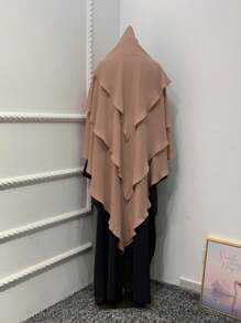 1pc Solid Color Abaya Accessories Breathable Comfortable 3-Layer Chiffon Headscarf For Women, Elegant & Casual Design, Polyester, For Daily Wear, Prayer, All Seasons