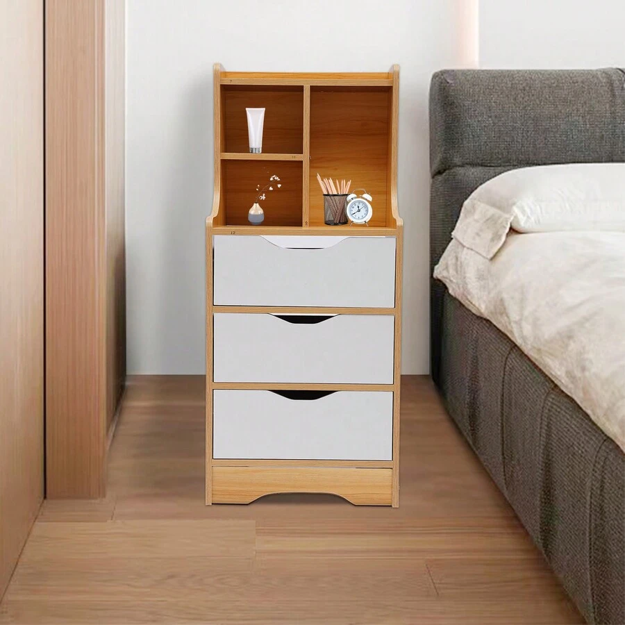 LOYALHEARTDY Nightstand 3 Drawers With Open Storage Cabinet Bedroom Side Stand Cabinet Tall Nightstand Bedside Tables With Storage For Bedroom - walnut - View 1