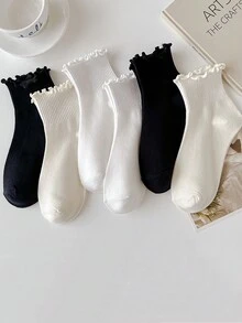 1双清新简约风冬季卷边吸汗防摩擦短筒袜 - 彩色 - 查看 3