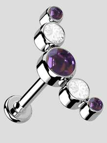 1 pièce Boucle d'oreille de piercing de tragus, cartilage, hélix en acier inoxydable avec cinq zirconias et opale, bijou de piercing de lobe d'oreille et labret avec cristal