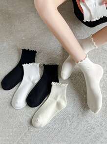1双清新简约风冬季卷边吸汗防摩擦短筒袜 - 彩色 - 查看 2
