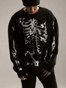 Men's Thick Vintage Knitted Sweater With Slouchy American Style & Round Neck, Fall-Winter
