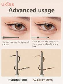 Dual Sided Cream Eyeliner Liner Pencil,  Gel Eyeliner Pencil, With Brush Head To Blend, Silky Smooth, Soft And Natural Focus,Easy To Use, Smooth And Intense Color, Nourishing Skin, Waterproof And Sweatproof And Anti-Smudge - #02 Elegant Brown - 查看 4