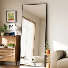 71"X26" Full Length Mirror, Floor Mirror With Stand, Large Wall Mirror With Aluminum Alloy Frame, Free Standing, Hanging, Or Leaning, Full Body Mirror For Bedroom, Living Room, Dressing Room, Gym, Gold - 黑色 - 查看 3
