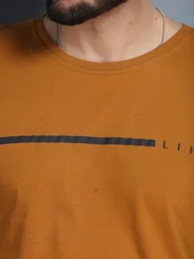 Men's Long Sleeve T-Shirt Basic Blouse Without Hood LIFE Print - 芥末黃 - 查看 3