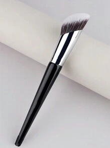 1pc Angled Foundation Brush, High Density Synthetic Fiber Makeup Brush, Kabuki Brush, Suitable For Foundation, Cream, Powder, Portable Travel Makeup Tool - Silver - View 5