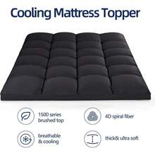 Cooling Mattress Topper King For Back Pain, Extra Thick Mattress Pad Cover, Plush Pillow Top Overfilled With Down Alternative, Deep Elastic Pocket, Black - màu đen - Xem 2