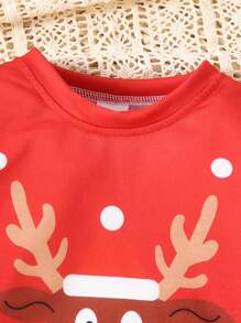 2pcs/Set Young Boys Christmas Snowflake & Reindeer Print Long Sleeve Sweatshirt + Cartoon Reindeer Print Straight Pants, Fall/Winter