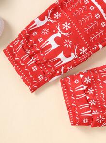 2pcs/Set Young Boys Christmas Snowflake & Reindeer Print Long Sleeve Sweatshirt + Cartoon Reindeer Print Straight Pants, Fall/Winter