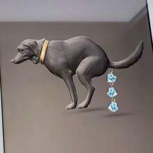 1pc Unique Joke Dog Pooping Metallic Brooch Rhinestone Heart Sweater Pin - Black - View 1