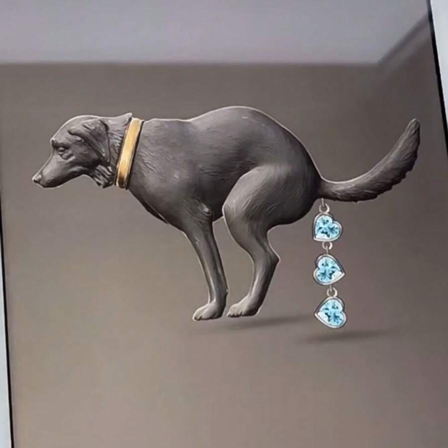 1pc Unique Joke Dog Pooping Metallic Brooch Rhinestone Heart Sweater Pin - Black - View 1