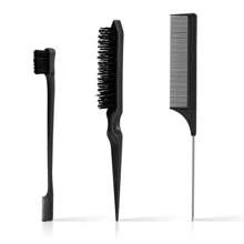 3 pièces Ensemble de brosses à cheveux pour coiffure lissée avec brosse de contour, brosse à poils, peigne queue de rat, ensemble de brosses à effiler pour lisser les petits cheveux et les cheveux rebelles (rose/noir/violet), brosse à cheveux, peigne, outils capillaires, produits et accessoires capillaires pour salon de coiffure, essentiels de voyage, rentrée scolaire, accessoires de voyage, accessoires capillaires pour femmes