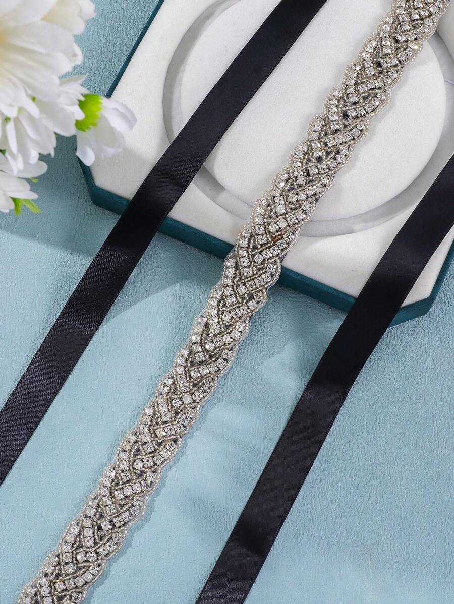 1pc Women Rhinestone Decor Luxury Bridal Belt For Wedding Party Royal. Valentine's Day Accessories,Elegant,Birthday - Black - View 1