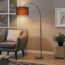 1pcs 1-Light Hanging Fabric Shade Floor Lamp Black Modern Adjustable Drum Floor Lamps Tall Pole Lamp For Living Room Bedroom Office - 查看 2