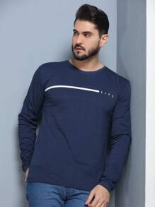 Men's Long Sleeve T-Shirt Basic Blouse Without Hood LIFE Print - Màu xanh hải quân - Xem 7