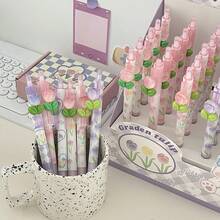 1 Peça / 6 Peças, Canetas Neutras de Pressão, Canetas com Design de Adesivo Fofo de Tulipa em Desenho Animado, Canetas Assinatura Altamente Atrativas, Adequado para Uso Estudantil e de Escritório