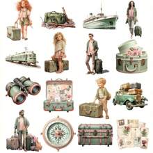 1 Gói Vintage Retro Du Lịch Bộ Miếng Dán Cho DIY Thêu Sò, Tạp Chí, Album Ảnh Thủ Công Trang Trí - Hồng - Xem 5
