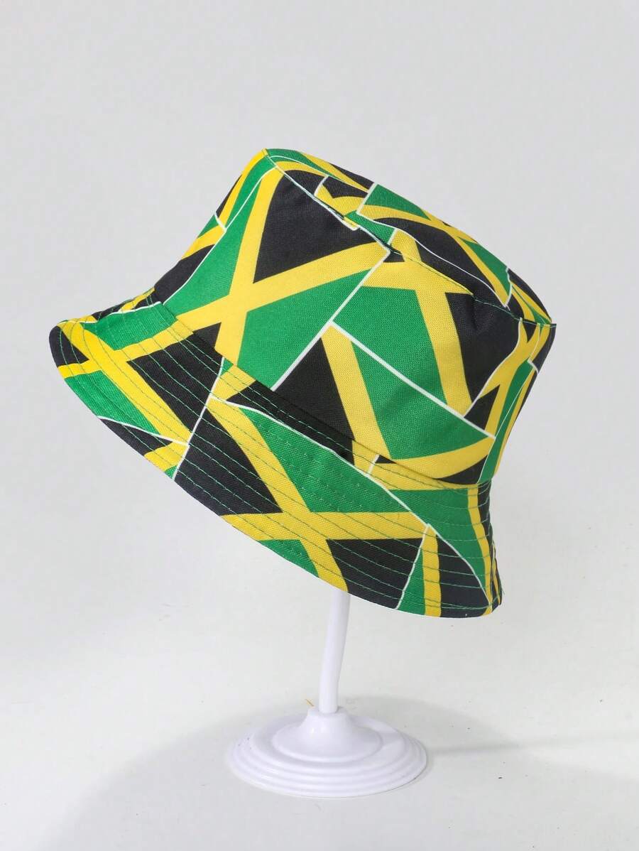 1pc Unisex Jamaica Flag Printed Bucket Hat - Multicolor - View 1