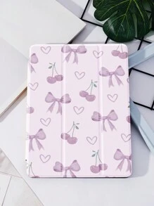 Valentines Bow And Cherry Pad Case Compatible With Ipad 7/8/9th Generation 10.2inch, Compatible With Samsung Galaxy Tab A7 10.4 Inch, Tab, With Pen Holder, Supports Automatic Sleep/Wake Lid