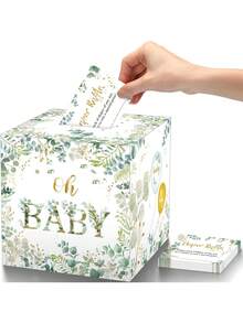 50 Pieces Greenery Diaper Raffle Tickets With 1 Baby Shower Holder Box Baby Party Decorations Favors Sign Box Insert Ticket Diaper Raffle Game Kit ,Baby Shower Holder Box For Girl Boy Diaper Raffle Party - Green - View 1