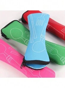 1/2 peças Bolsa de armazenamento de talheres, bolsa de armazenamento de talheres com zíper, colher de aço inoxidável e pauzinhos, bolsa portátil multicolorida de viagem, bolso de armazenamento de talheres reutilizável, perfeita para viagens ao ar livre, acampamento, escritório, bolsa de almoço isolada, bolsa de lancheira feminina para mulheres, material escolar, acessórios