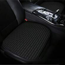 Car Long Mesh Linen Seat Cushion Square Grid Design, Universal All-Season Non-Slip Cover - Grey - View 5